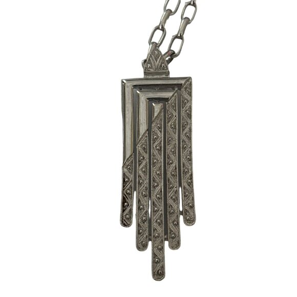 Vintage Monet 28” Silver-Tone Geometric Pendant Necklace - Picture 3 of 5